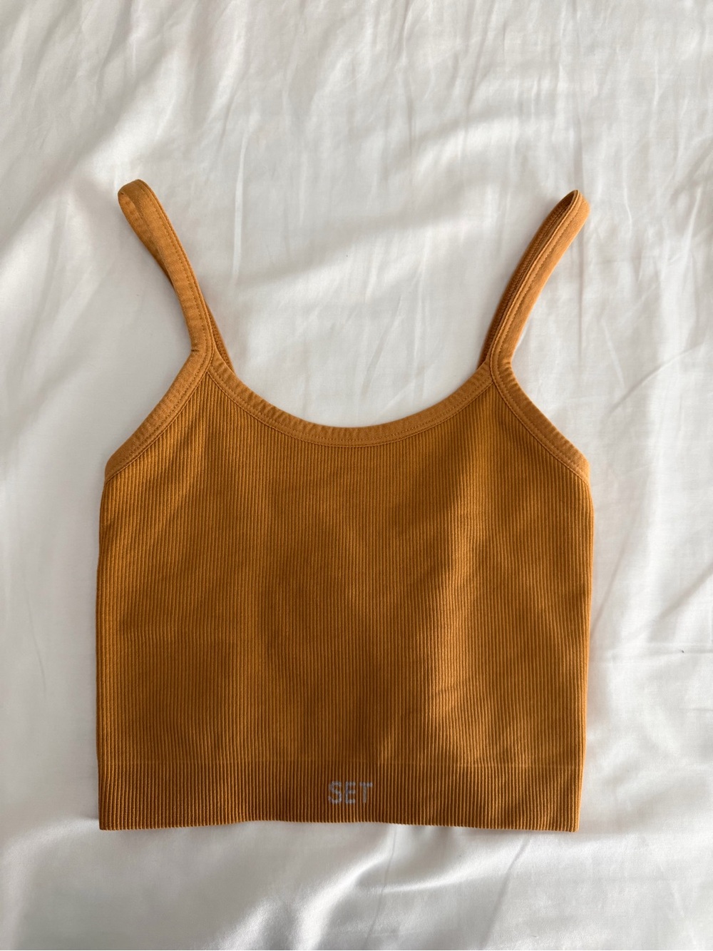 Set active mustard yellow ribbed tank Xs